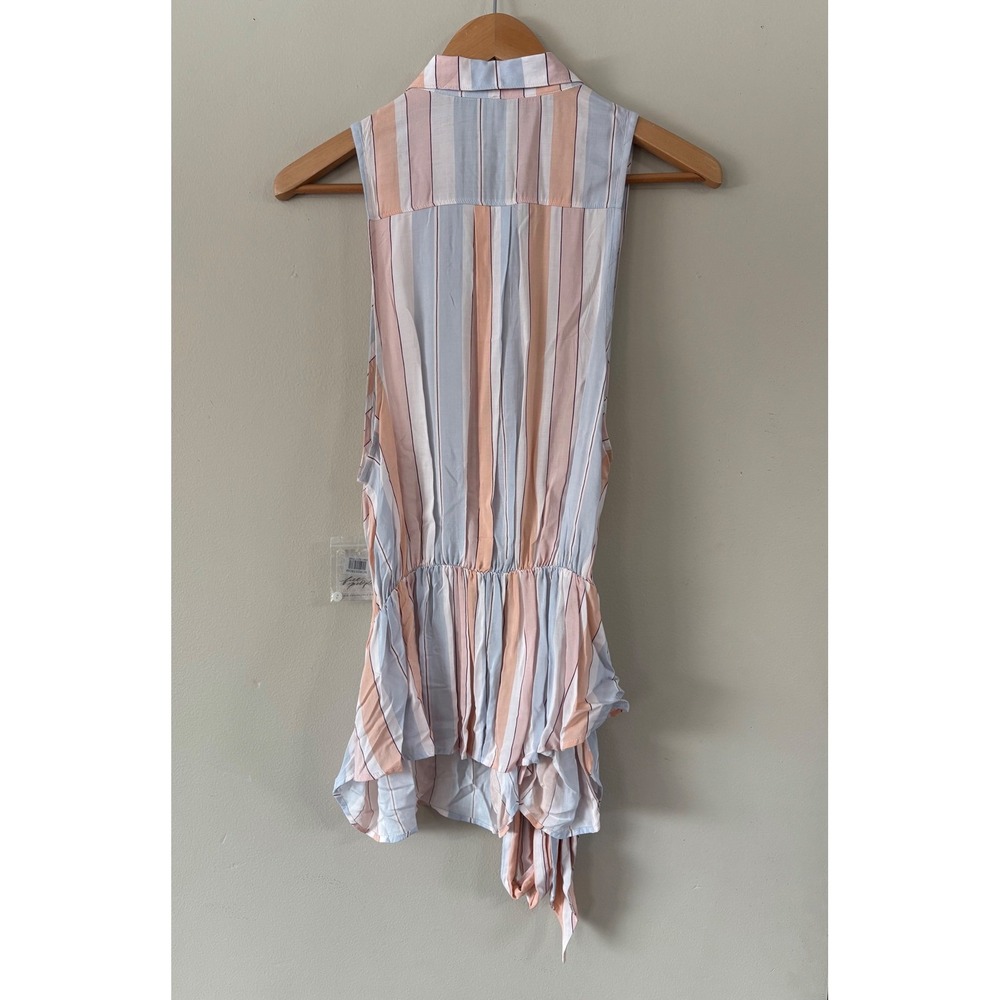 Free People Mackenzie Ivory Pastel Striped Sleeveless Tie Side Wrap Tank Top M - Picture 4 of 8